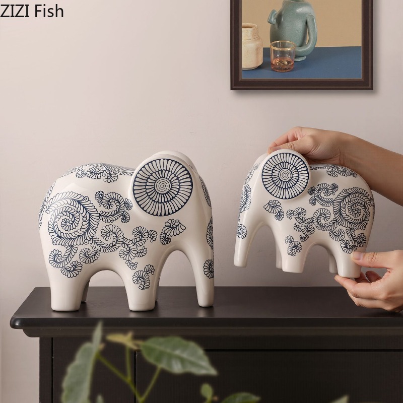 Art Craft Elephant - تمثال فيل سيراميكي جديد بالنمط الصيني،