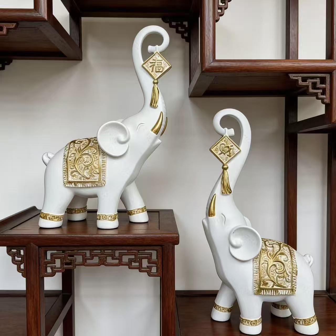 Art Craft Elephant - زوج من تماثيل الفيل الصينية على
