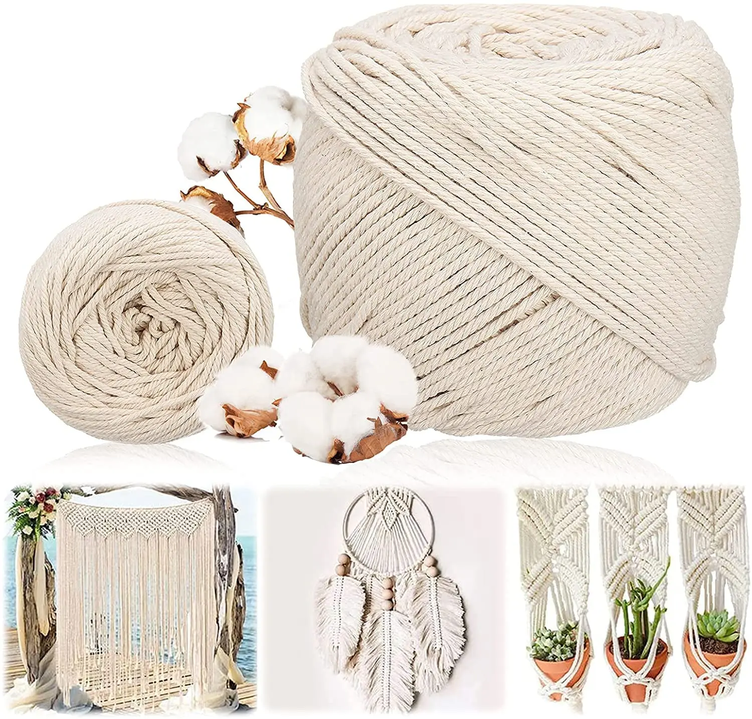2-100 متر مكرامية القطن الحبل  - مراجعة Macrame Cord Cotton وسعره